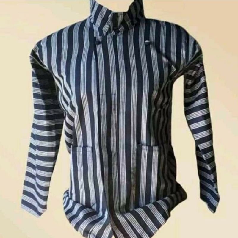 Lurik Surjan Lurik Hitam Putih-Surjan Abu Dewasa- Baju Surjan-Sorjan Abu-Surjan Pria-Baju Adat Jawa