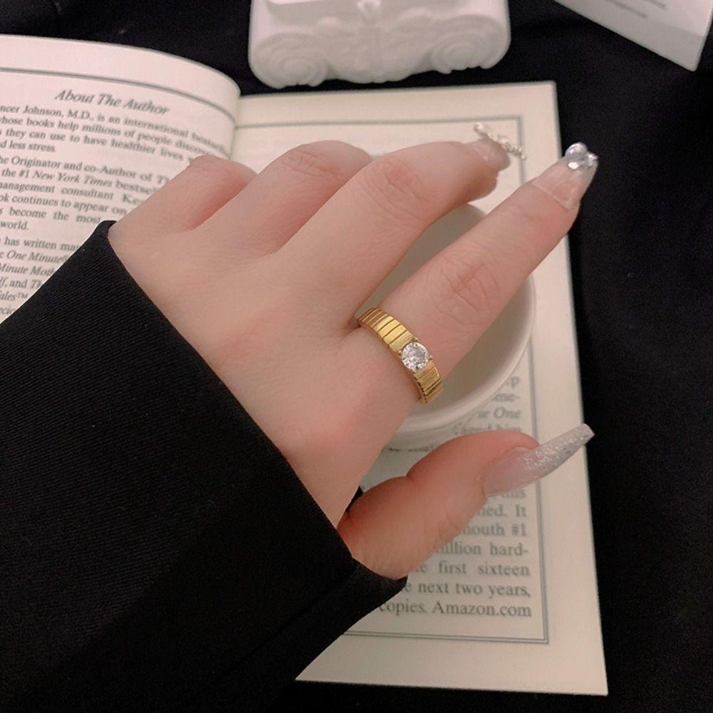Mxbeauty Zirkon Terbuka Cincin Perak Hadiah Emas Wanita Pesona Adjustable Chic Sederhana Vintage Unisex Jari Cincin