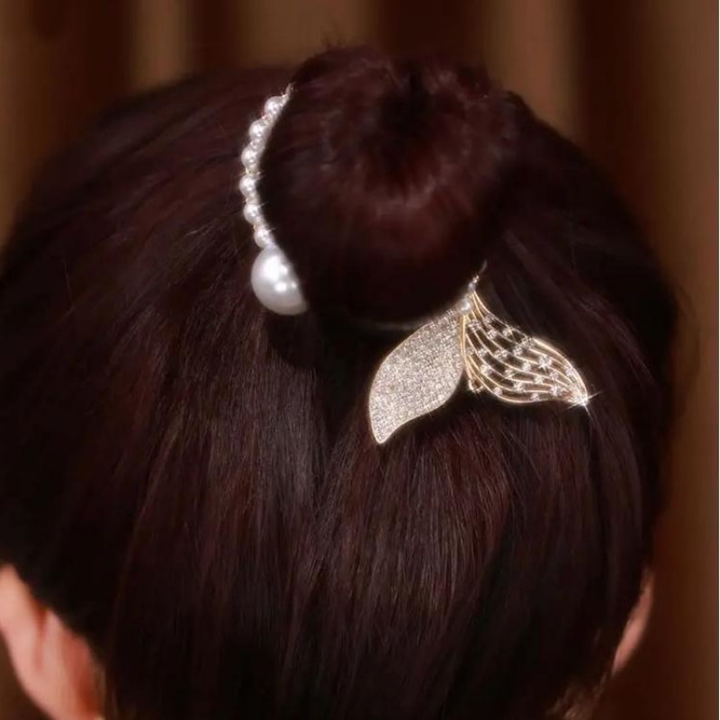 [Unggulan] Ponytail Hair Claws Hairpin Fishtail Pearl Rhinestone Bun Head Grab Clip Back Head Aksesoris Rambut Hias Temperamen Gesper Klip Hiasan Kepala Perempuan Panci Rambut Artefak