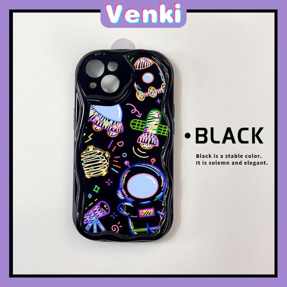 VENKI - For iPhone 11 iPhone Case 3D Curved Edge Wave Glossy Black TPU Airbag Shockproof Camera Cover Line Space Compatible with iPhone 14 13 Pro max 12 Pro Max xr xs max 7 8Plus