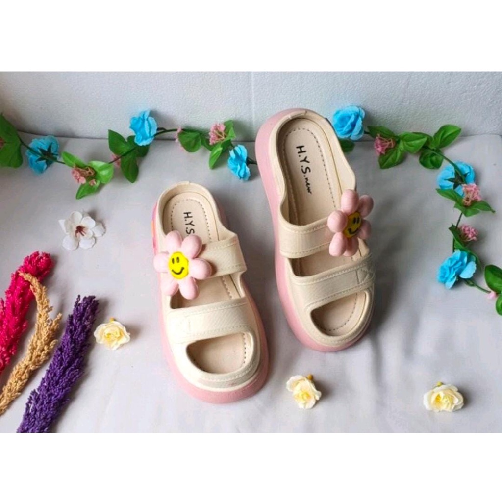 GN-029-1 Sandal Jelly Wanita Fashion Bunga Tali Dua Model Terbaru