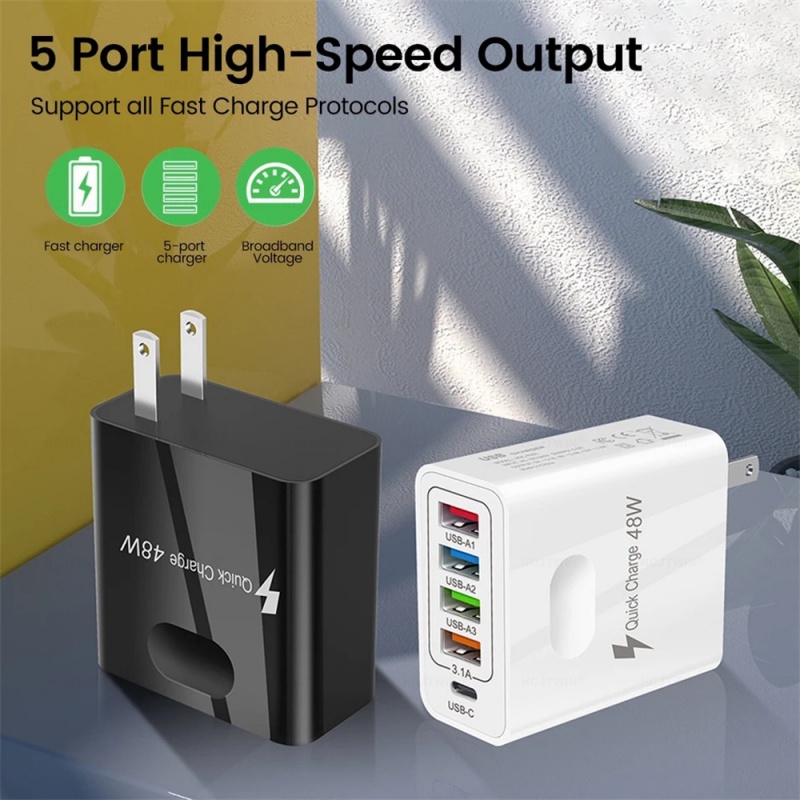 4usb Charger 5-in-1 Charger 48W Charger Multi port PD Fast Charger 4U+PD