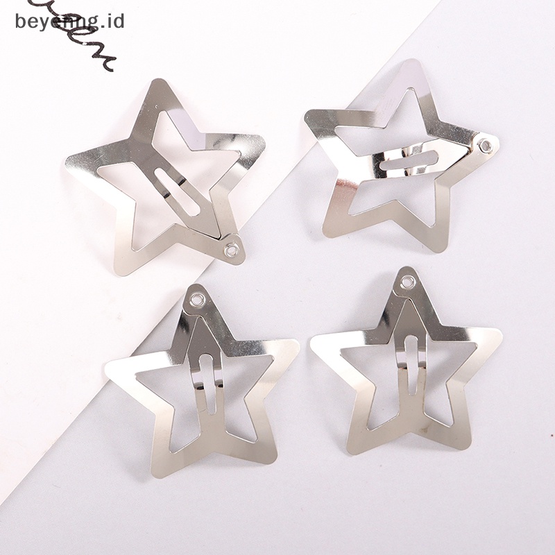 Beyen 4Pcs Jepit Rambut BB Bintang Warna Silver Minimalis Star Snap Hair Clip Untuk Anak Perempuan ID