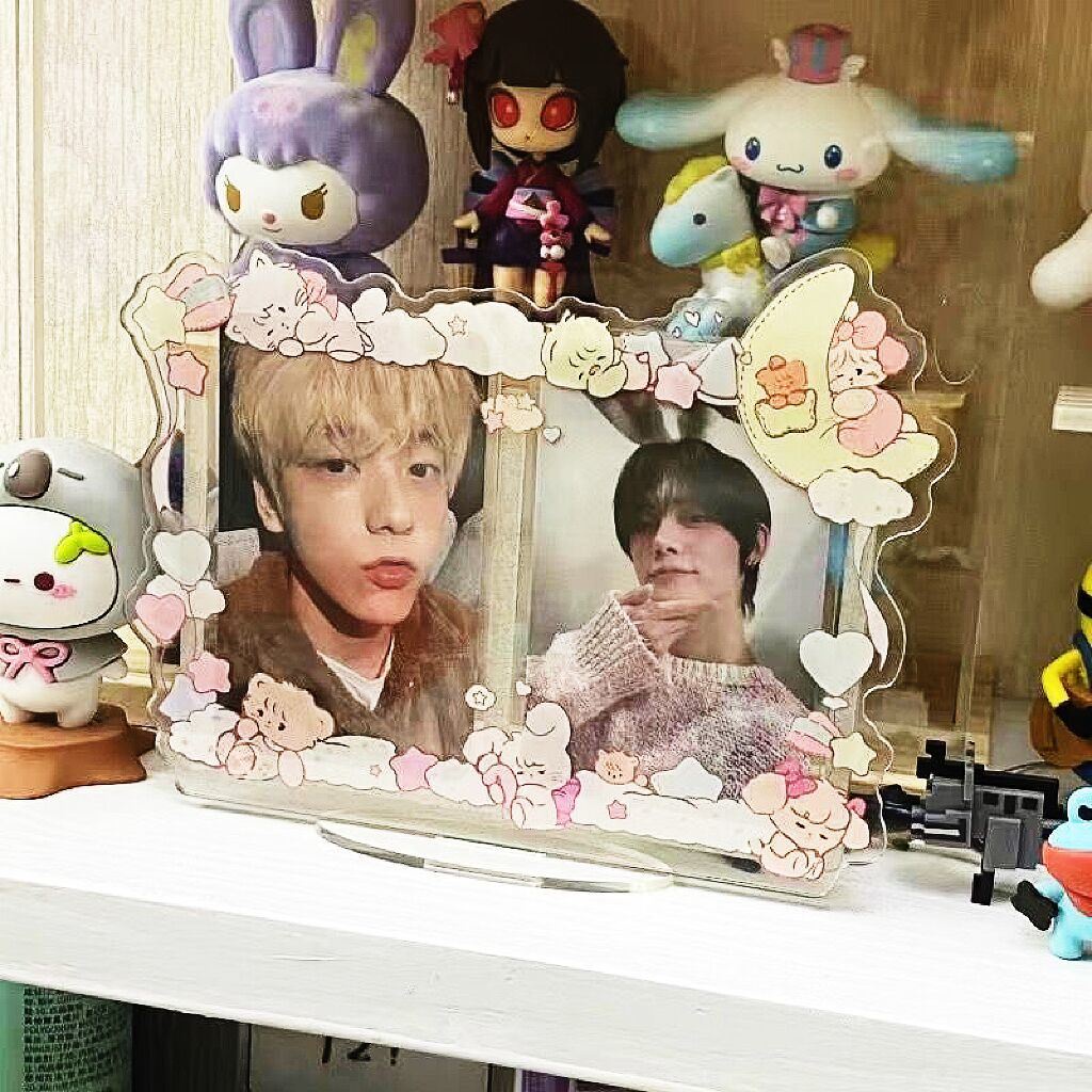 Double Slot Frame Foto Akrilik Cute Bunny Cat Card Holder Idol Photocard Pelindung Pajangan Desktop Holder3/5inch