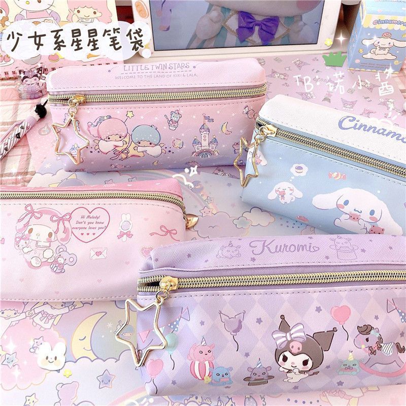 Terbaru Tempat pensil sanrio 2 sisi depan belakang /pencil case cinnamoroll kueomi melody 2 sekat
