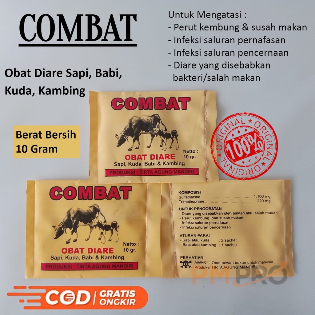 Combat 10 Gram Obat Diare / Mencret Infeksi Pernafasan Dan Saluran Penceranaan Serta Kembung Untuk H