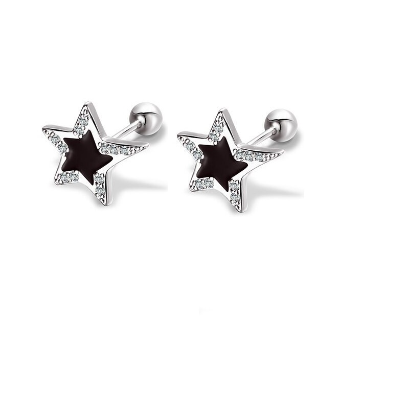 Ahellogirl Zircon Pentagram Spiral Stud Earrings Anting Perak S925