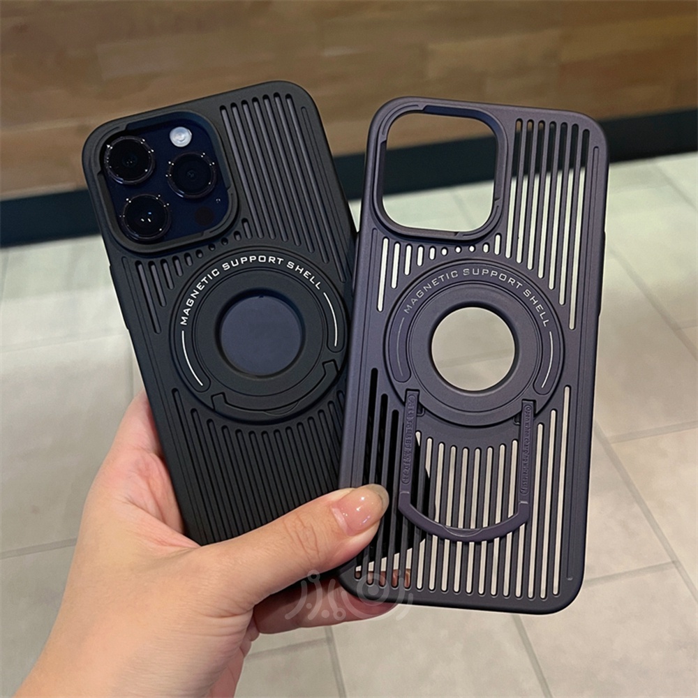 IPHONE Magnetik Dengan Holder Tersembunyi PC Case Untuk Iphone12 13 14 Pro Max Penghilang Panas Shockproof Cover Wireless Charger Casing