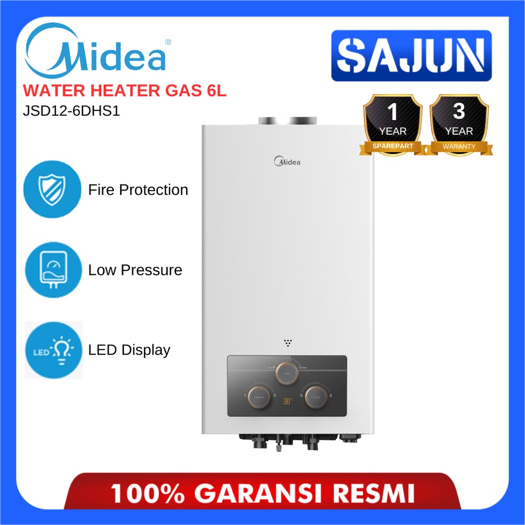 Midea Water Heater Gas LPG Kapasitas Tangki 6 Liter JSD12-6DHS1