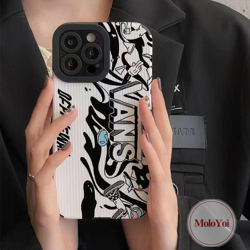 IPHONE Casing V.ANS Merek Trendi Kompatibel Untuk Iphone11 12 13 14 Pro MAX XR 7 8 Plus X XS MAX 7Plus 8Plus Tekstur Kulit Mewah Kartun Anime M.ARVEL Casing Belakang Lembut Shockproof