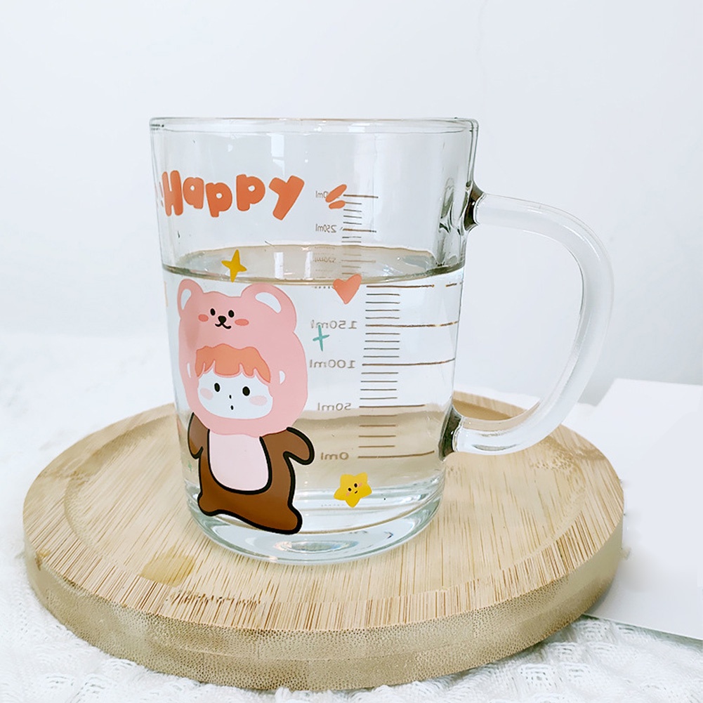400ml Gelas Kaca Graduated Tahan Panas Gelas Minum Transparan Home Milk Breakfast Drinkware With Handle