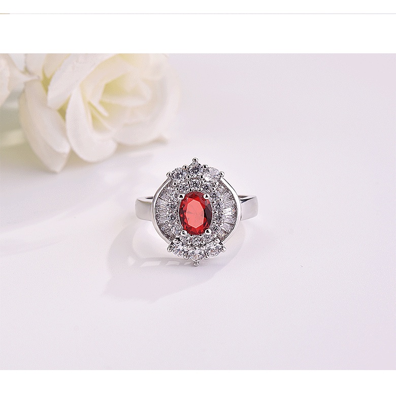 Goldkingdom Aksesoris Perhiasan Fashion Ready Stock Bertatahkan Tangga Ruby Cincin Persegi Cincin Pertunangan