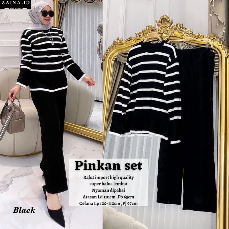 PINKAN SET Celana ORI ZAINA.ID | Setelan Wanita Rajut Import