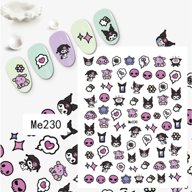 Kuromi Kartun Hewan Pola Stiker Kuku DIY Nail Art Cinta Bunga Hias Patch Lucu Ins Gaya Tekstur 3D Stiker Kuku