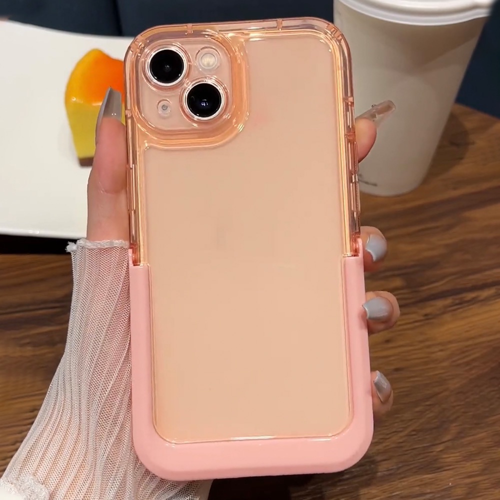 IPHONE Stand Lensa Kamera Warna Permen Casing Ponsel Bening Untuk Iphone12 13 14 Pro Max case Iphone11 Invisible Holder Lipat Penutup Belakang