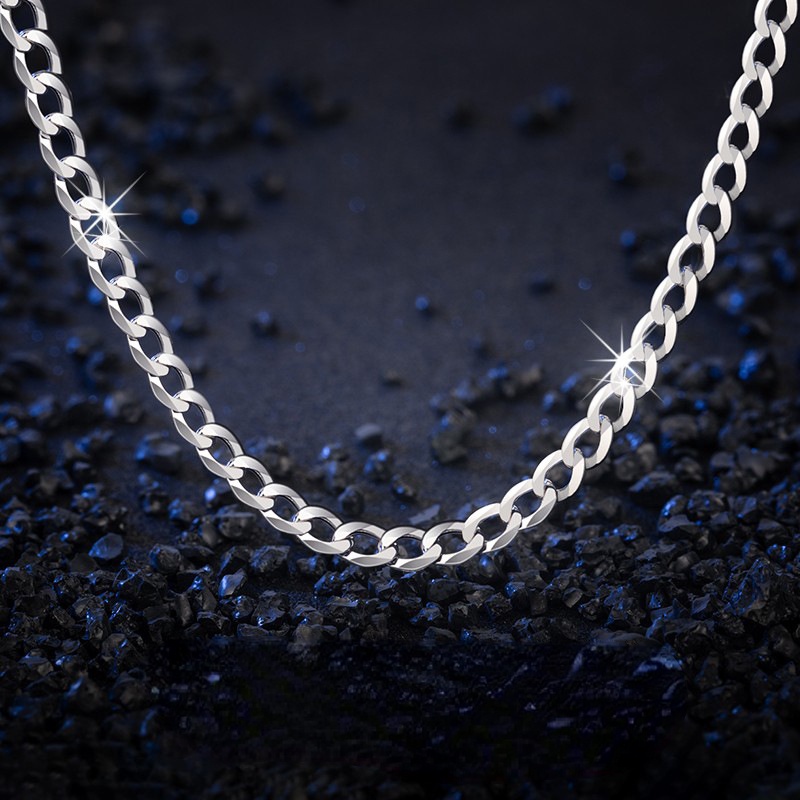 In Stock Sterling Silver Kalung Pria Kuba Rantai 5.5mm Fashion Perhiasan Cambuk Kuda Polos Sederhana Serbaguna Link Rantai Hip Hop Hadiah