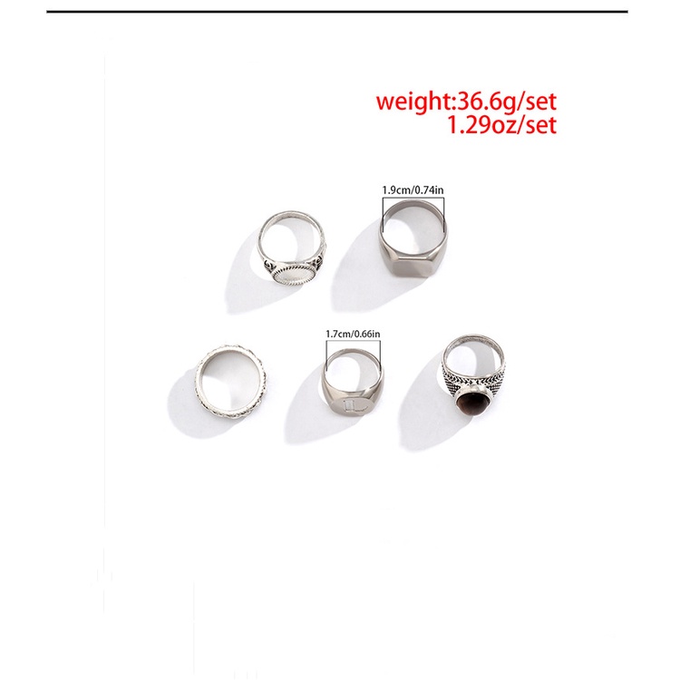 5 Pcs / set  Geometris Permata Pria Cincin Hip-Hop Pria Trendi Set Cincin Pria Keren