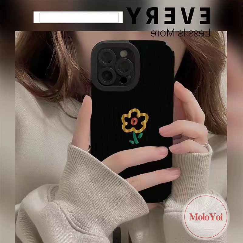 IPHONE Soft Case Bunga Sederhana Kompatibel Untuk Iphone11 12 13 14Pro Max7 8 Plus XS XR X MAX 7Plus Mewah Tekstur Kulit Stiker Ponsel Gaya Eropa Dan Amerika Cover