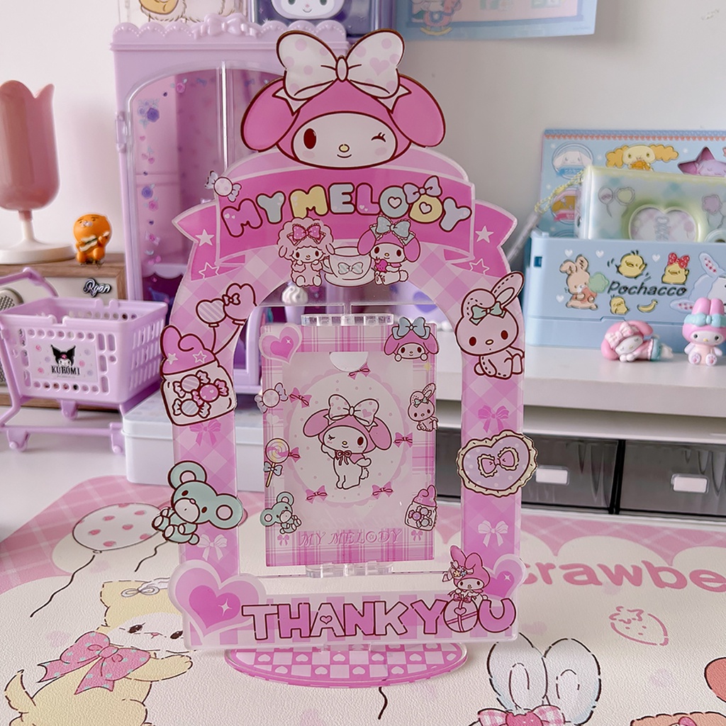 Kawaii Rotatable Acrylic Photo Frame 3inch Sanrio Kuromi Card Holder Untuk Idol Photocard Case Pelindung Desktop Display Frame