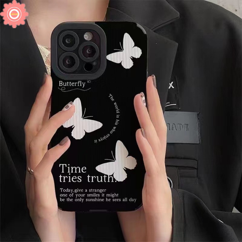 IPHONE Casing Ponsel Tekstur Kulit Mewah Kompatibel Untuk Iphone11 12 13 14 Pro MAX Xr7 8 Plus X XS MAX 7Plus Retro Fantasy Butterfly Shockproof Tpu Soft Cover