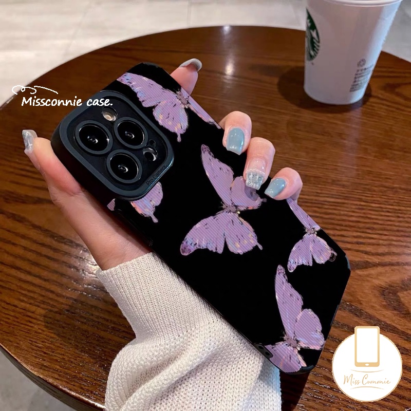 Casing Kupu-Kupu Retro Fantasi Kompatibel Untuk iPhone 11 Pro Max 7Plus X XR 13 14 11 12 Pro Max7 8 Plus XS Max Tekstur Mewah Kulit Silicon Lembut Shockproof Back Cover