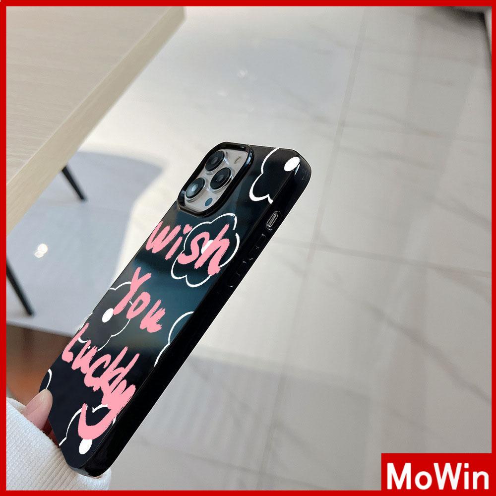 For iPhone 14 Pro Max iPhone Case Black Glossy TPU Soft Case Shockproof Protection Camera Simple Pink Slogan Compatible with iPhone 13 Pro max 12 Pro Max 11 xr xs max 7Plus 8Plus