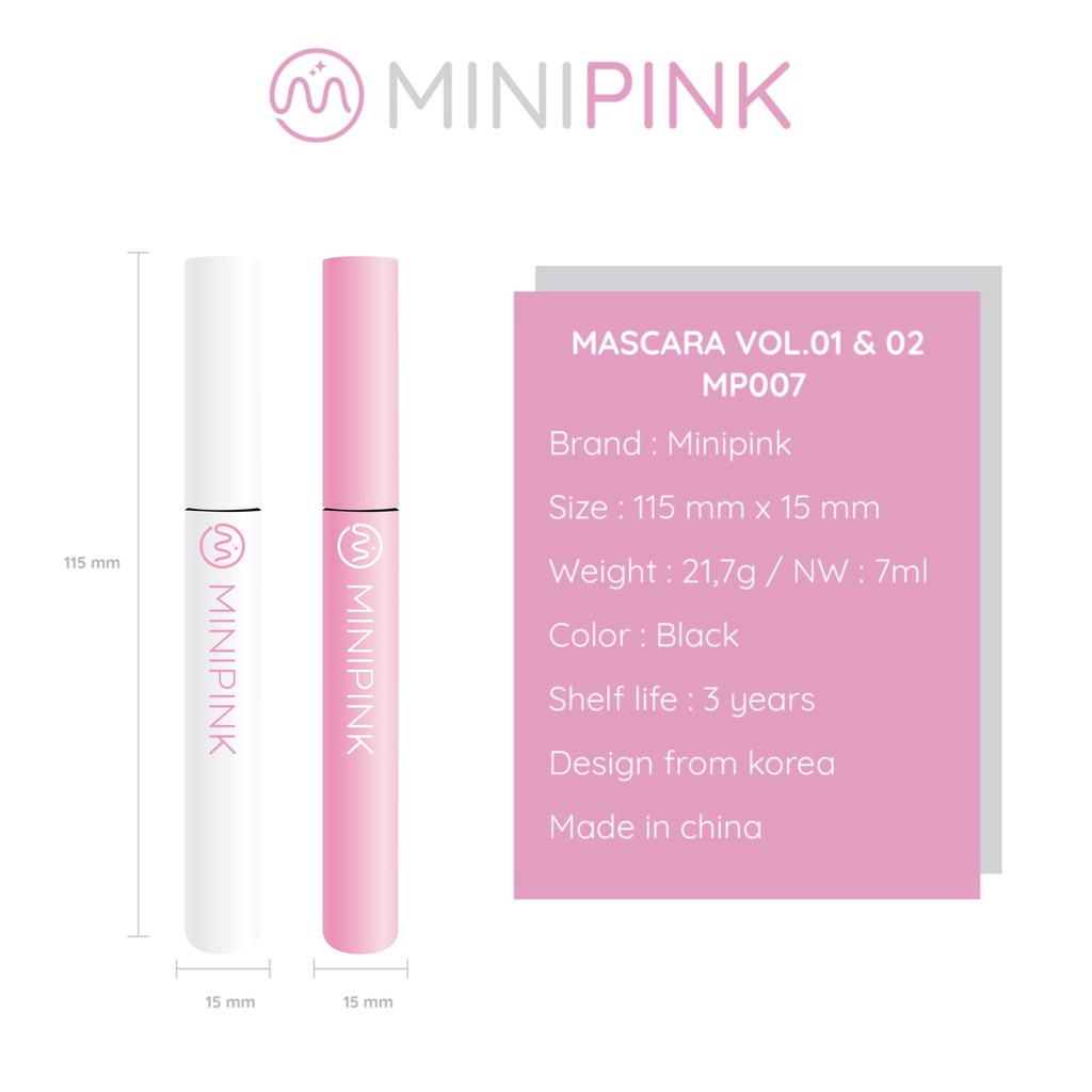 MINIPINK Maskara Vol.01 &amp; Vol.02 Long Lengthening Volume Curl Waterproof and Long Lasting Mascara MP007