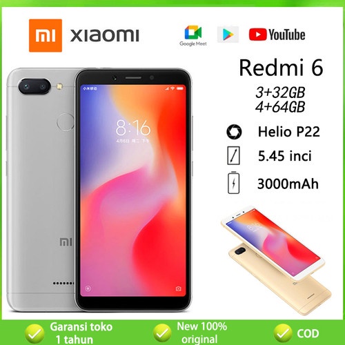 Xiaomi Redmi 6 4/64 GB SMARTPHONE BARU GARANSI TOKO 1 TAHUN