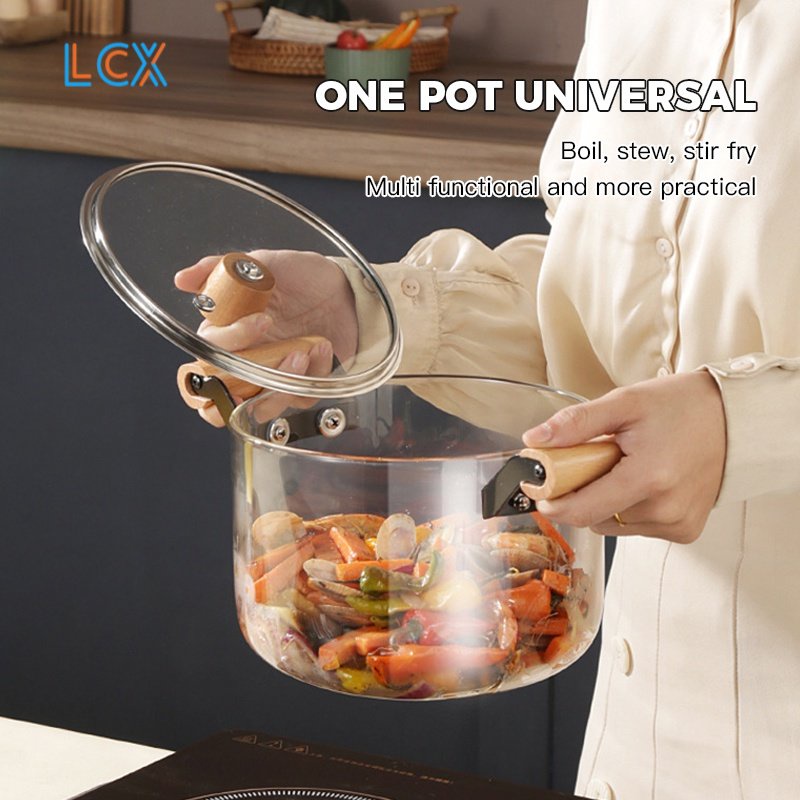 LCX Panci Kaca Masak Tahan Panas Jatuhkah Stewing Soup Pot Transparan  / Transparant Anti Api Anti Panas Borosilicate
