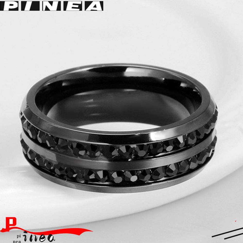 Cincin Band Nanas Fashion Tunangan Titanium Pria Wanita Hitam Cz