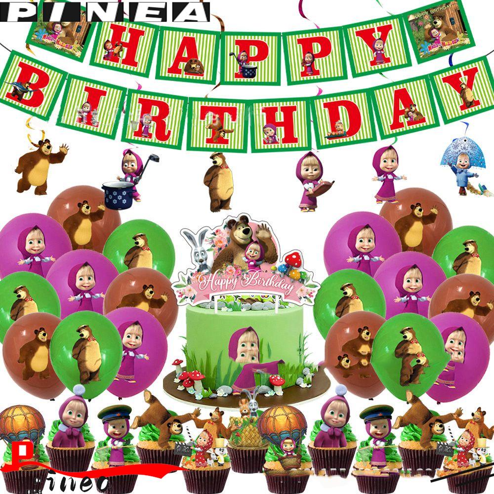 Nanas Dekorasi Pesta Party Holiday Baby Shower Set Peralatan Makan Masha and The Bear