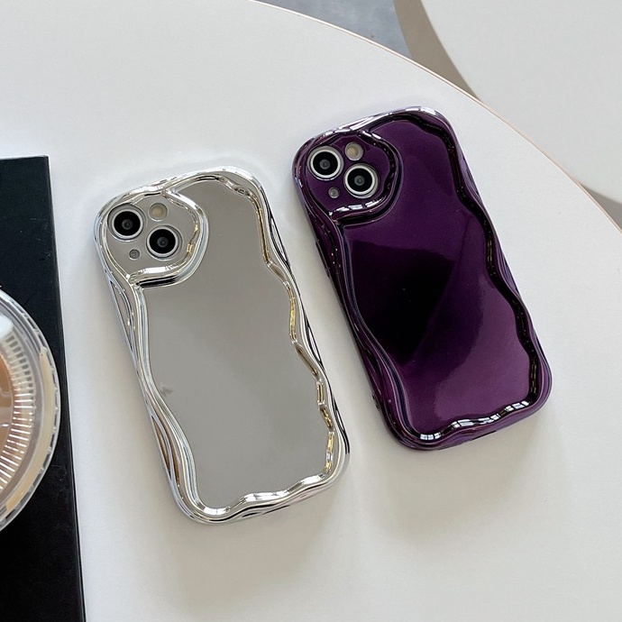 【Cream Wave】Pretty Mirror Silver Electroplate Phone Case for IPhone 11 13 12 14 PRO Max Make Up Phone Case for Women Girl