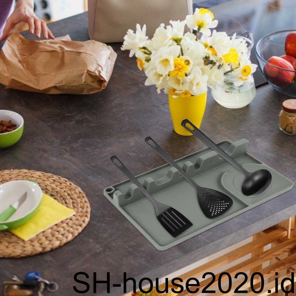 Silicone Spoon Rest Kitchen Organizer Tempat Sendok Garpu Spatula Rak Tempat Sendok Berdiri Peralatan Makan Rak Penyimpanan Tempat Sendok Panci Tutup Holder