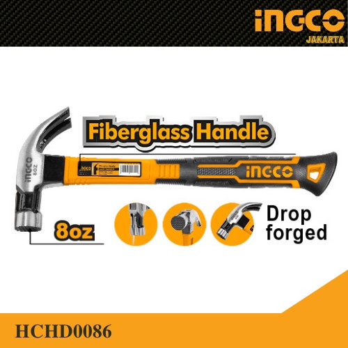 Martil Palu Kambing 8oz Gagang Fiber Magnet Claw Hammer INGCO HCHD0086