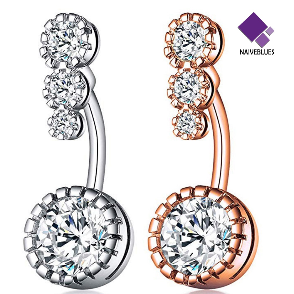 &lt; Naiveblues &gt; 1Pc Wanita Berlian Imitasi Bulat Menjuntai Cincin Pusar Perut Tindik Tubuh