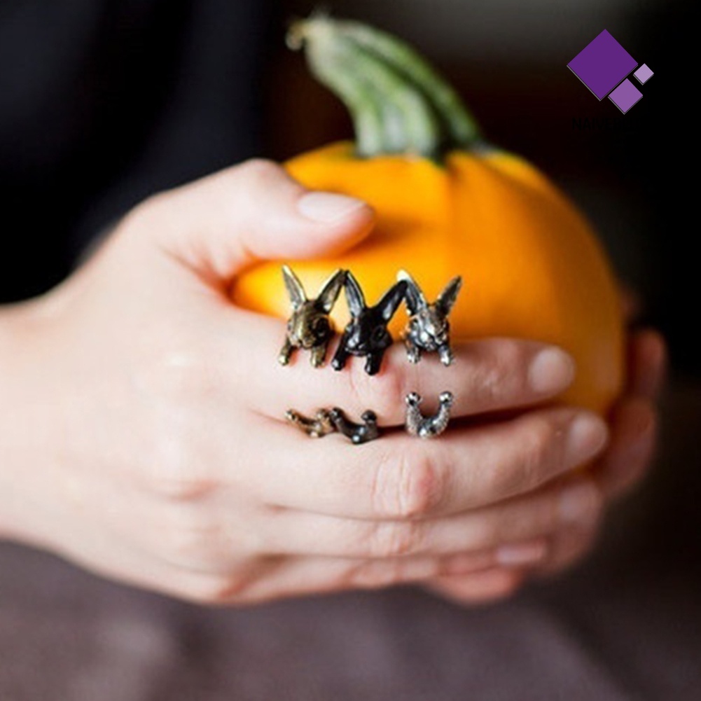 &lt; Naiveblues &gt; Vintage Rabbit Mid Finger Knuckle Opening Ring Pasangan Perhiasan Hadiah
