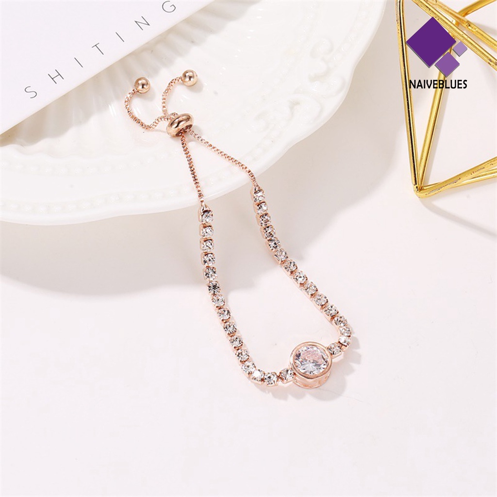 &lt; Naiveblues &gt; Gelang Tangan Wanita Hati Cubic Zirconia Perhiasan Bersinar Gaya Korea Untuk Pesta