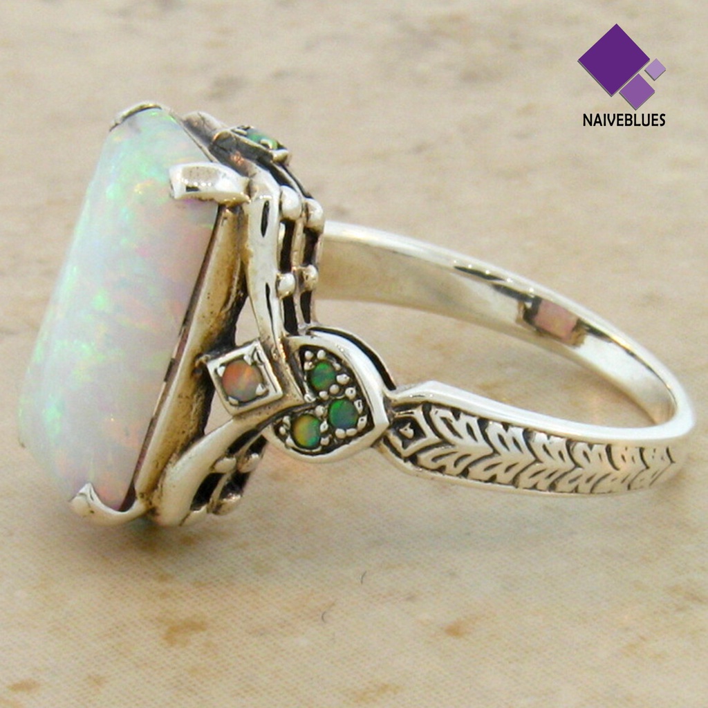 &lt; Naiveblues &gt; Wanita Cincin Persegi Perhiasan Permata Imitasi Vintage Geometris Cincin Hadiah