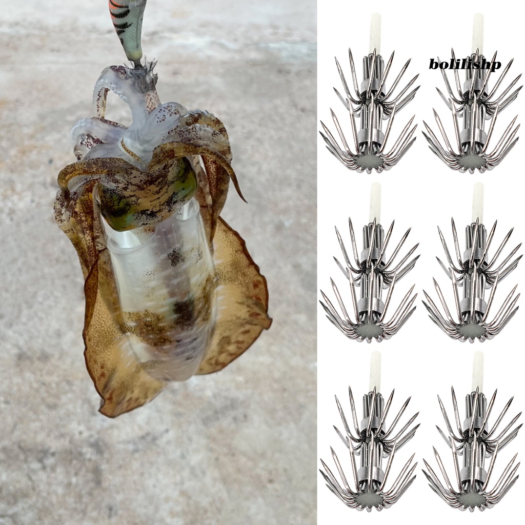 Bo-10pcs Squid Hook Luminous Double-layers Anti Karat Tahan Korosi Reusable Sharp Tip Universal Kekuatan Tinggi Stainless Steel Laut Memancing Payung Kait Perlengkapan Memancing