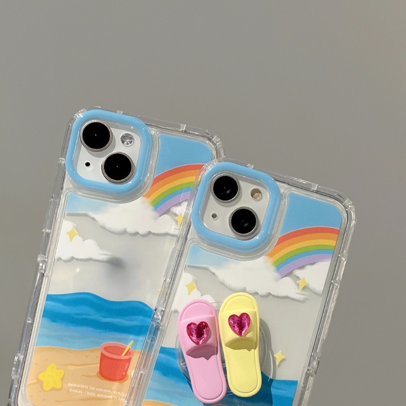 IPHONE Casing Telepon Liburan Musim Panas Cocok Untuk Iphone14 13 11 12 Pro Max All Inclusive Print Stand Silicone Phone Case