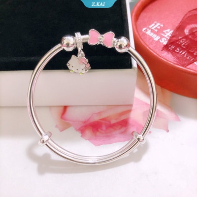 Sanrio Hello Kitty Tembaga Putih Plating Baru Gelang Kartun KT Gelang Orang Tua-Anak Fashion Weet Dan Indah Gelang Hadiah Pacar [ZK]