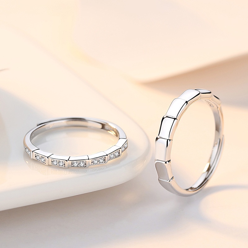 S925 Bambu Cinta Pasangan Cincin Perempuan Sterling Silver Pasangan Cincin Satu Pasang Desain Terbuka Sederhana Mahasiswa Cincin