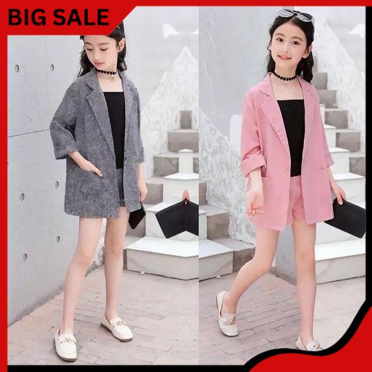 Fashion Anak - Setelan anak perempuan terbaru usia 5 6 7 tahun / OneSet jas blazer polos import