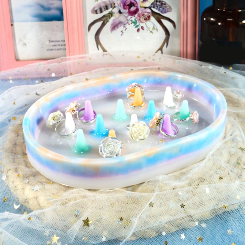 Siy Berbentuk Oval Tempat Cincin Tray Cetakan Silikon Display Perhiasan Stand Resin Cetakan Perhiasan Kecil Ring Dish Mold Mudah U