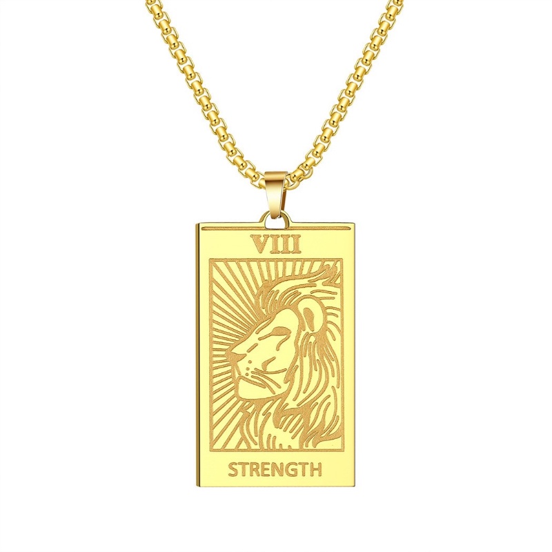 Zh Perhiasan Vintage Stainless Steel Power Lion Tarot Liontin Pria Dan Wanita Fashion Kalung Hip Hop Aksesoris Pesta