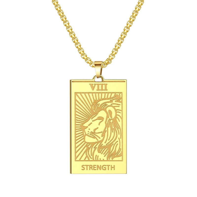 Zh Perhiasan Vintage Stainless Steel Power Lion Tarot Liontin Pria Dan Wanita Fashion Kalung Hip Hop Aksesoris Pesta