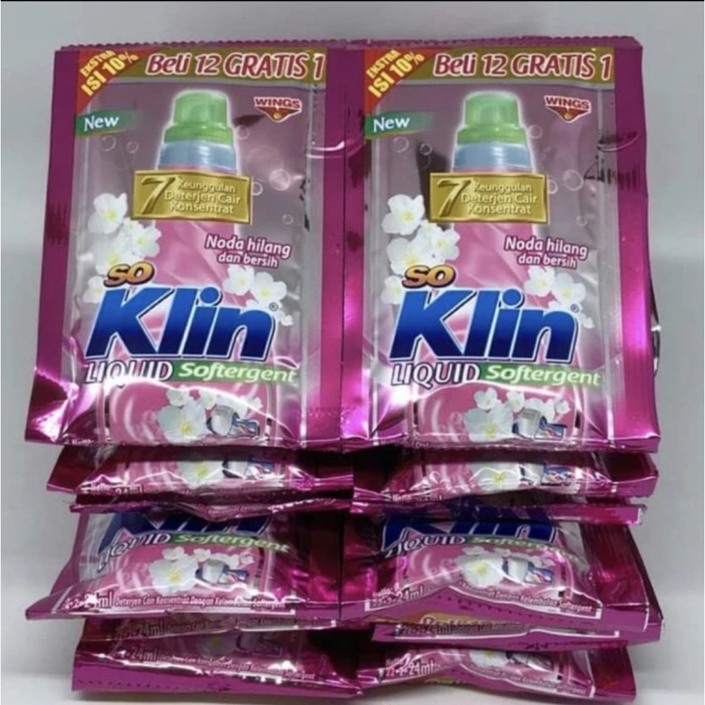 Soklin Liquid Cair Sachet 20ml 1 renceng atau 12 pcs Perawatan pakaian Anti Bacterial Detergen Pakaian Eceran Grosir