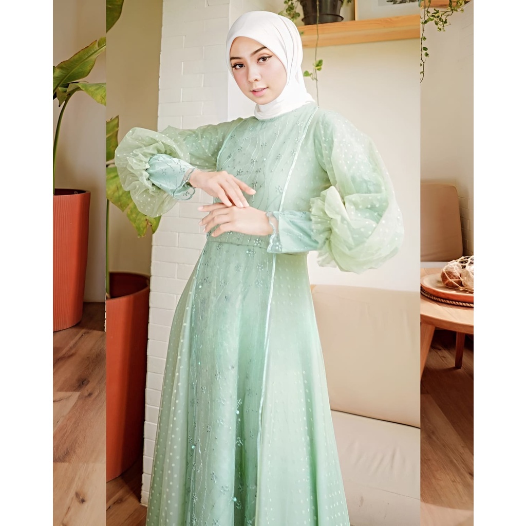 Nessa Series Dress Gaun Elegan Wolycrepe Premium ITY Mix Brukat Gamis Muslim Termurah