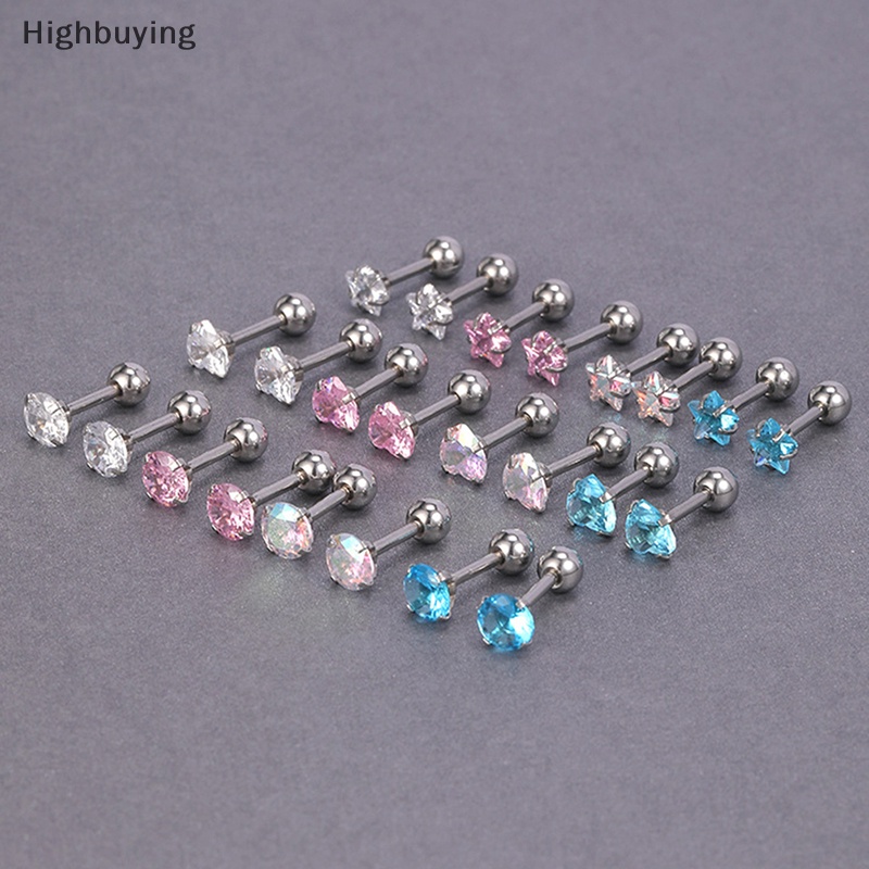 Hbid 1pasang 4mm Multicolor Kristal Stud Anting Untuk Wanita Telinga Tulang Kuku Tulang Rawan Anting-Anting Spiral Stud Earrings Tubuh Perhiasan Hadiah Glory