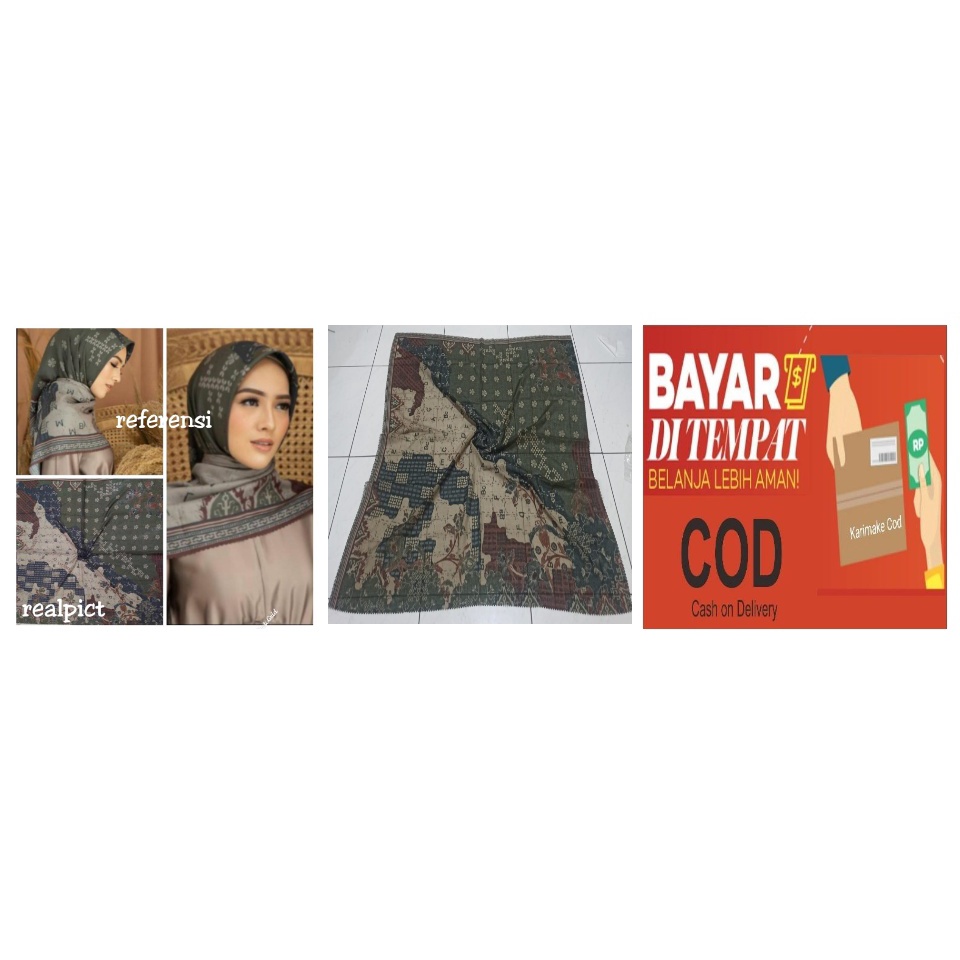 Karimake Hijab / Kerudung Segi Empat Voal Premium Printing Motif Tropis Paradise Laser Cut 110 x 110